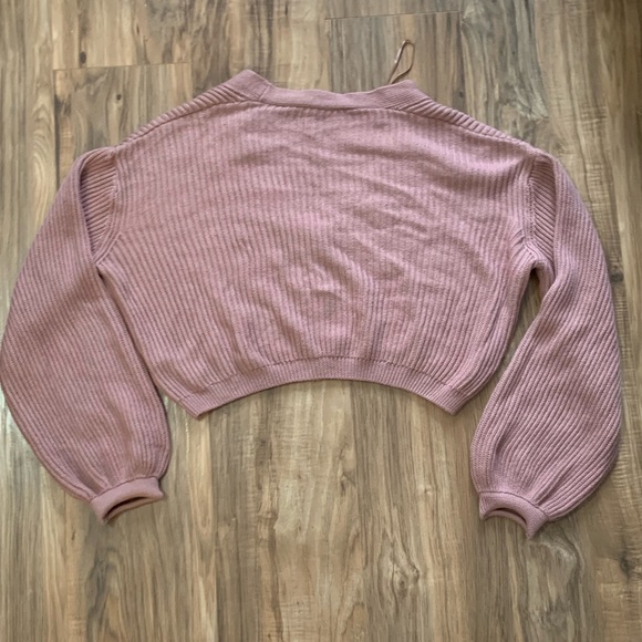 NA-KD V-Neck Balloon Sleeve Dusty Pink Cardigan - Picture 4 of 8